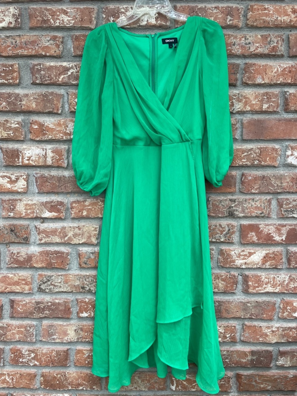 DKNY Emerald Green Chiffon Wrap Midi Dress - Picture 1 of 9